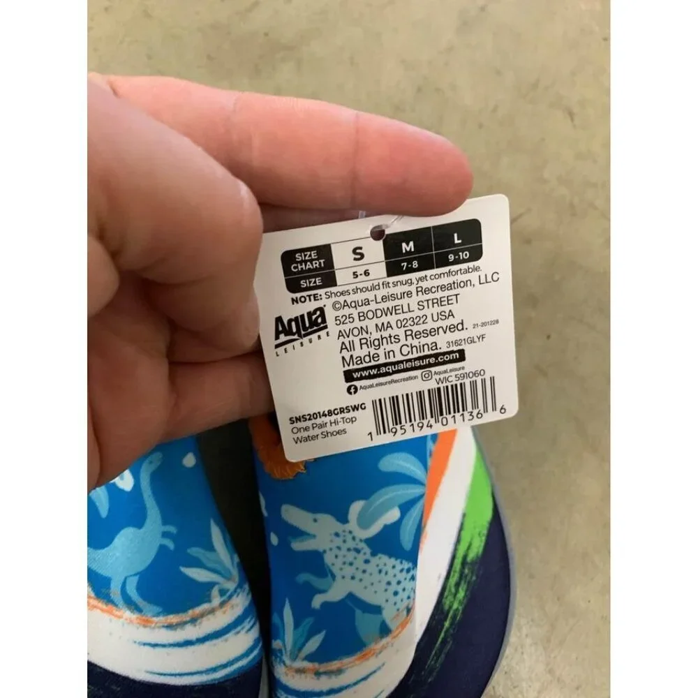 NWT Sun Smart Hi-Top Water Shoes Dinosaur Summer Beach Pool Blue Sz 5/6 Toddler